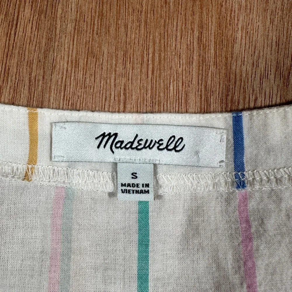 Madewell Womens Small Sheer Stripe Cotton Blouse Short Sleeve Button Front